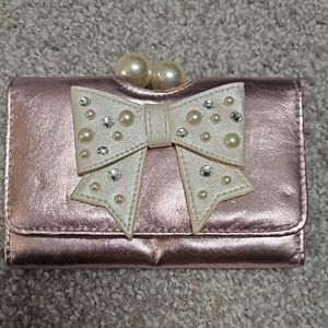 Claire's Pink Wallet with Cream Bow